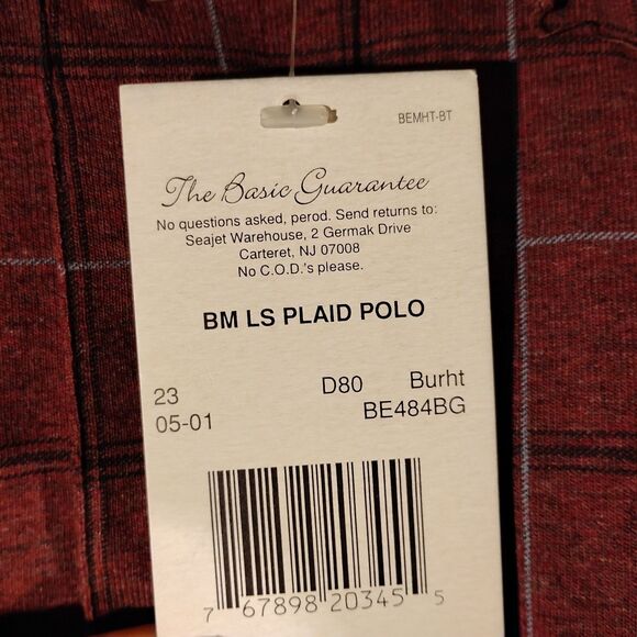 Basic Equipment polo shirt mens 3XL XXL maroon red long sleeve plaid NWT ls - Picture 4 of 8